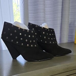 Aldo Cuffed Black Suede Studded Heeled Boots Size 39